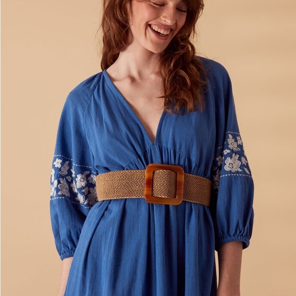 Women square RESIN BUCKLE STRAW stretch wide waist brown belt medium boho l